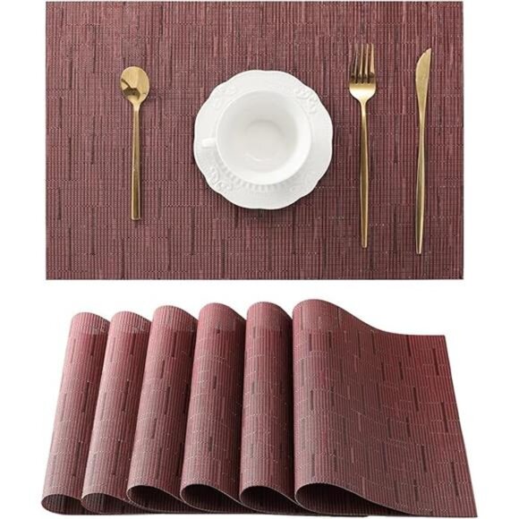 Burgundy Placemats Set of 6 - Heat Resistant Non-Slip Place mats - Picture 8 of 8